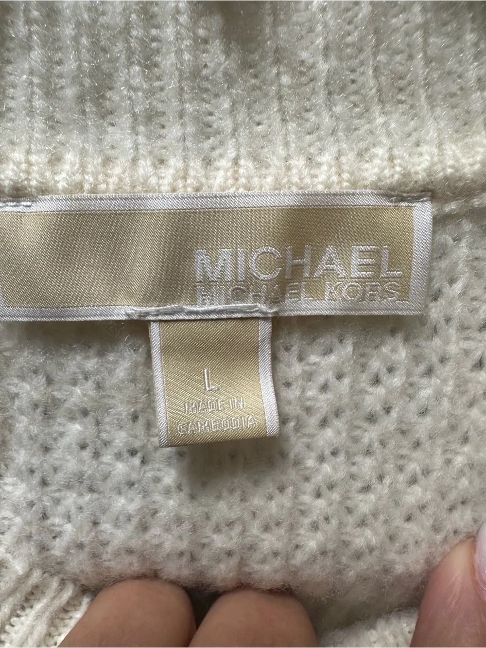MICHAEL Michael Kors Cream Fringe Waffle Knit Turtleneck Sweater